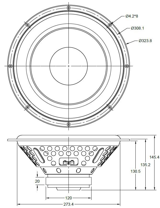 Dayton Audio PCS12-4 Mechanical Drawing